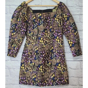 YAS Yisho 7/8 Mini Petite Dress Women's 2 Black Beige Purple Metallic Thread New